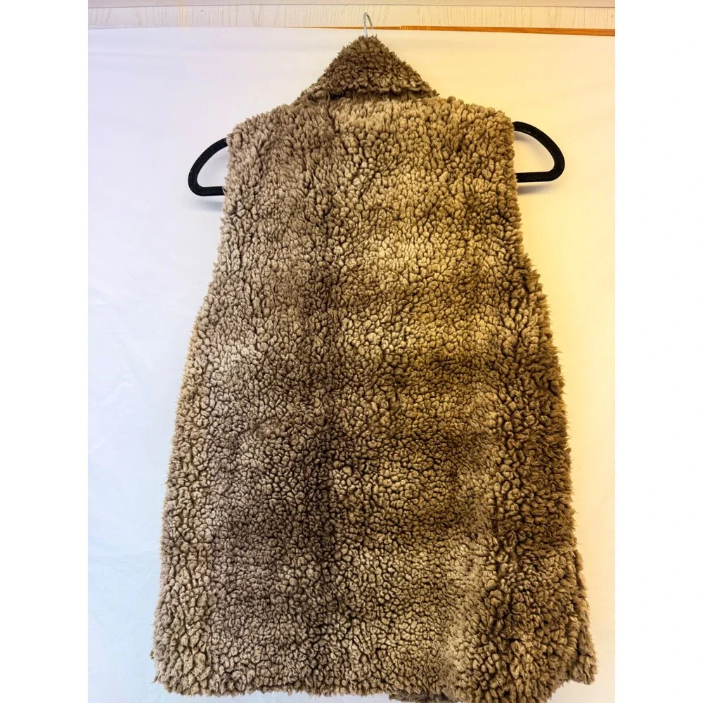 Simply Southern Womens Sherpa Vest Tan Brown Faux Fur Full Zip Pockets Medium